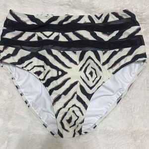 Venus High-Waist Zebra Print Bikini Bottoms - Black & Cream